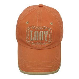 Loot Embroidered Orange Beige Trim Strapback Cap Baseball Hat Port Authority